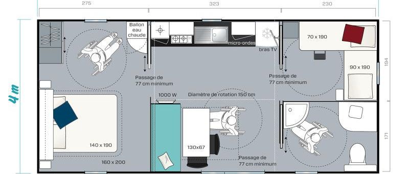 camping bel air pornichet location mobil-home 2 chambres pmr